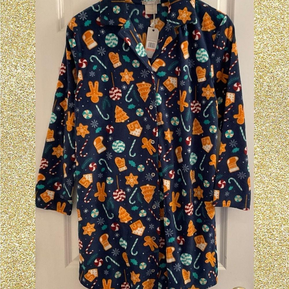 Ink + Ivy Christmas Cookies Fleece Sleepshirt Nightgown - NWT - Medium
